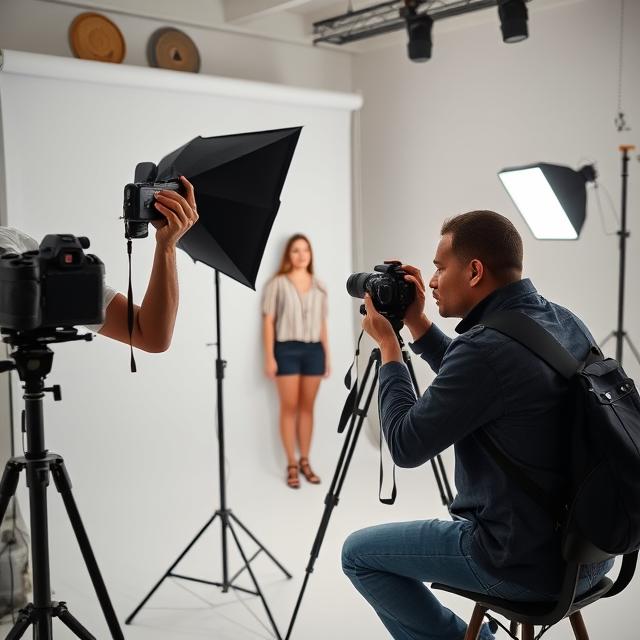 Photographer working with a model in a studio